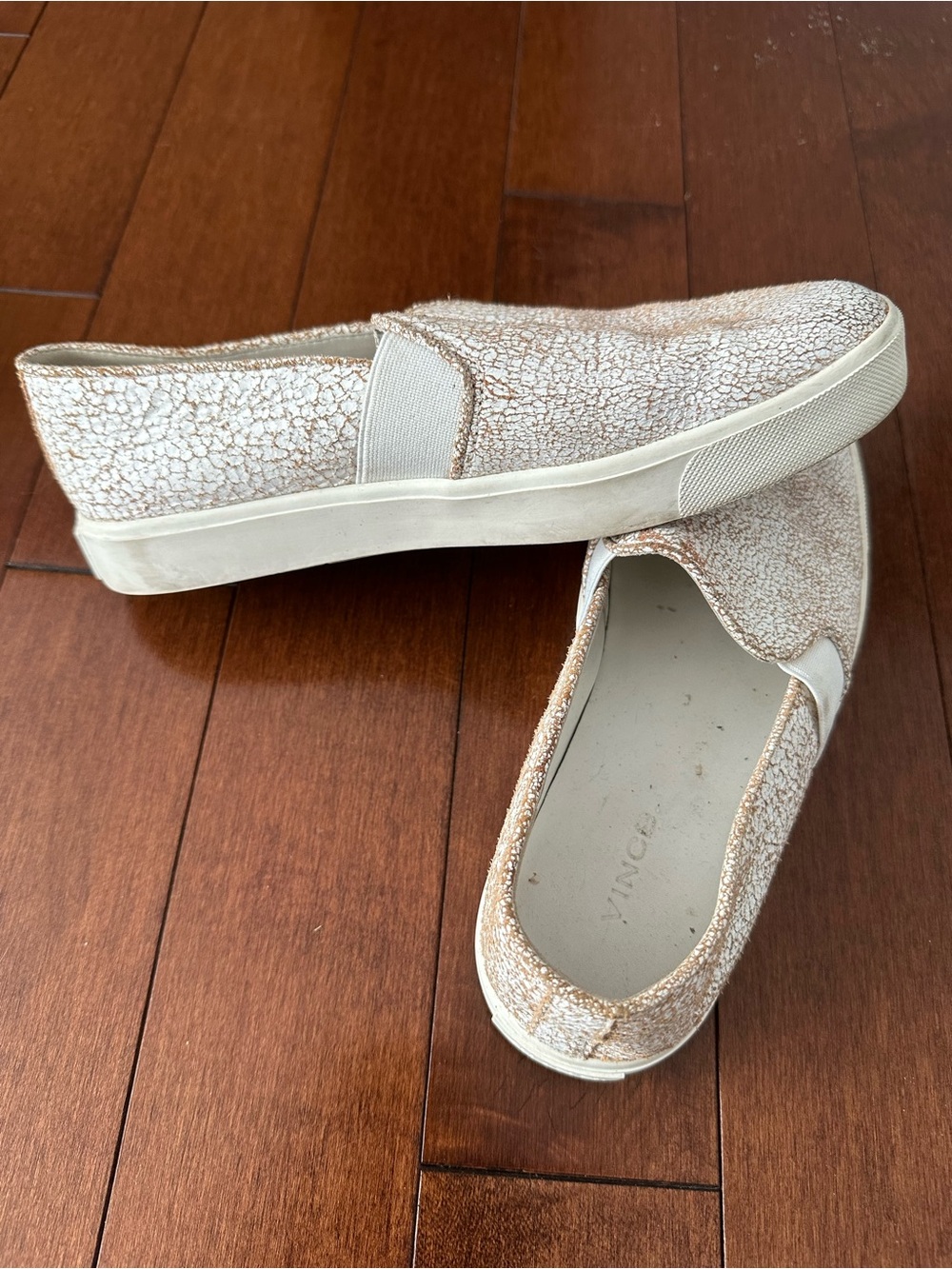 Vince Cream Crackle Slip-On Sneakers
